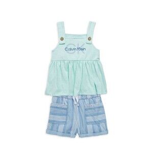 Calvin Klein Baby Girls Babydoll 2-Piece Tank Top & Shorts Set Blue Sz 12 Months